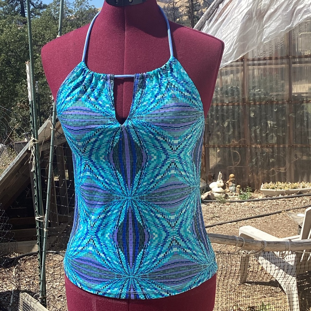 Sparkling Blue Graphic Tank Top Small Party Festival Hippie Boho Psychedelic